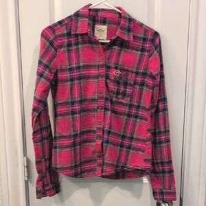 Hollister Pink Plaid Flannel Button-Up Shirt